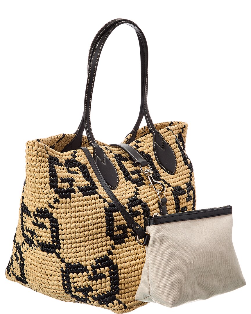 Gucci Medium Woven Leather-Trim Tote