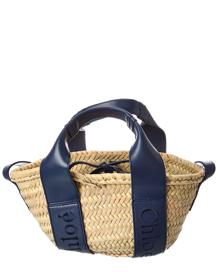 Chloé Sense Small Raffia & Leather Basket Tote