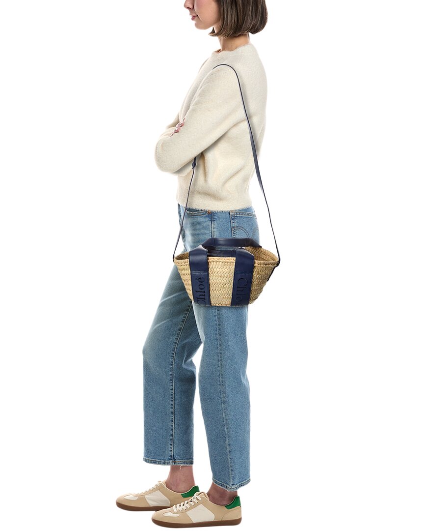 Chloé Sense Small Raffia & Leather Basket Tote