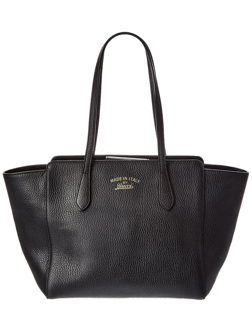 Gucci Black Pebbled Calfskin Leather Small Swing Tote (Authentic Pre-Loved)