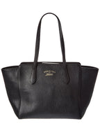 Gucci Black Pebbled Calfskin Leather Small Swing Tote (Authentic Pre-Loved)