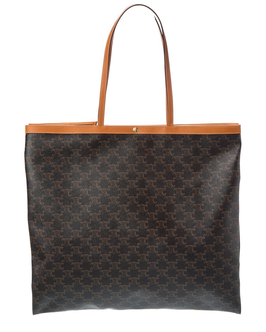 Celine Large Flat Triomphe Canvas & Leather Shopper Tote