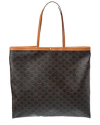 Celine Large Flat Triomphe Canvas & Leather Shopper Tote