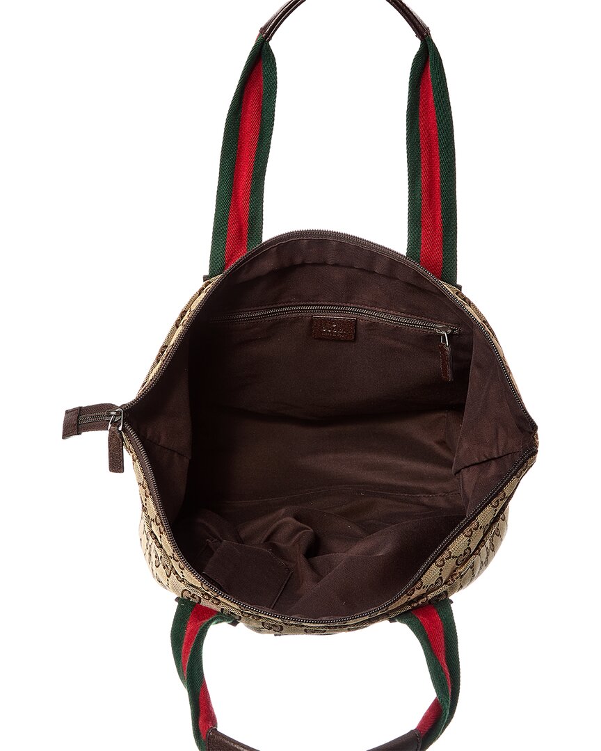 Gucci Dark Brown Monogram Coated Canvas Medium Web Handle Bucket Tote