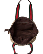 Gucci Dark Brown Monogram Coated Canvas Medium Web Handle Bucket Tote