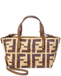 Fendi Roll Mini Ff Raffia & Leather Tote