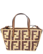 Fendi Roll Mini Ff Raffia & Leather Tote