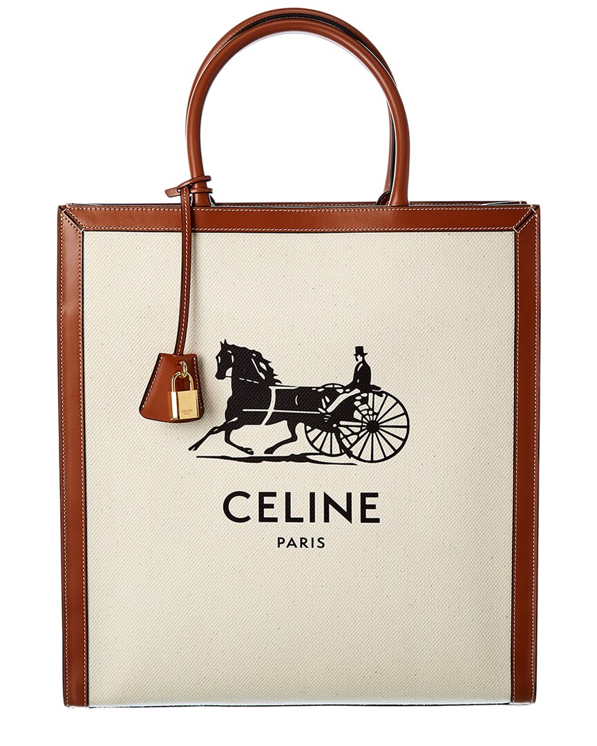 Celine Logo Canvas & Leather Tote