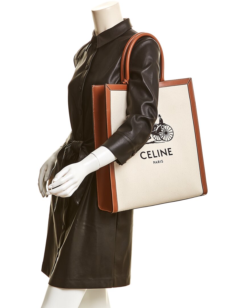 Celine Logo Canvas & Leather Tote