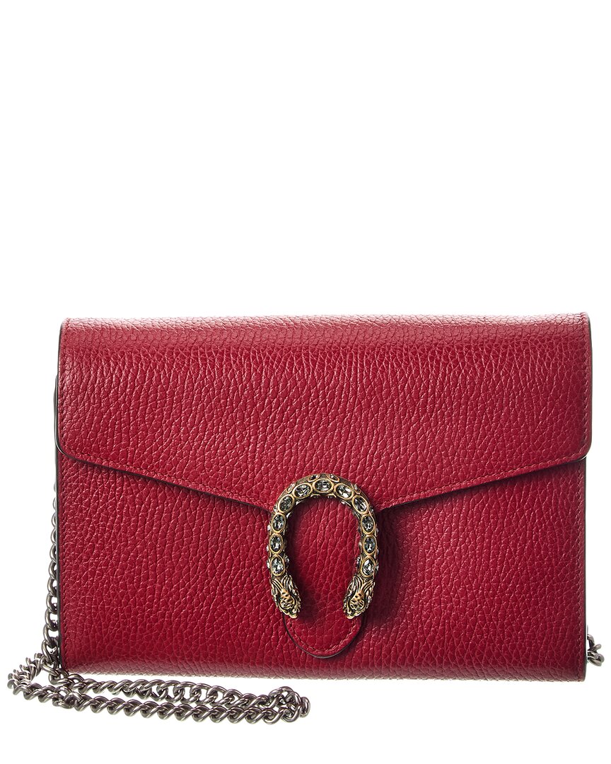 Gucci Red Calfskin Leather Dionysus Chain Wallet Mini (Authentic Pre-Loved)