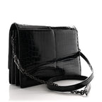 Crocodile Accordion Flap Shoulder Bag Black