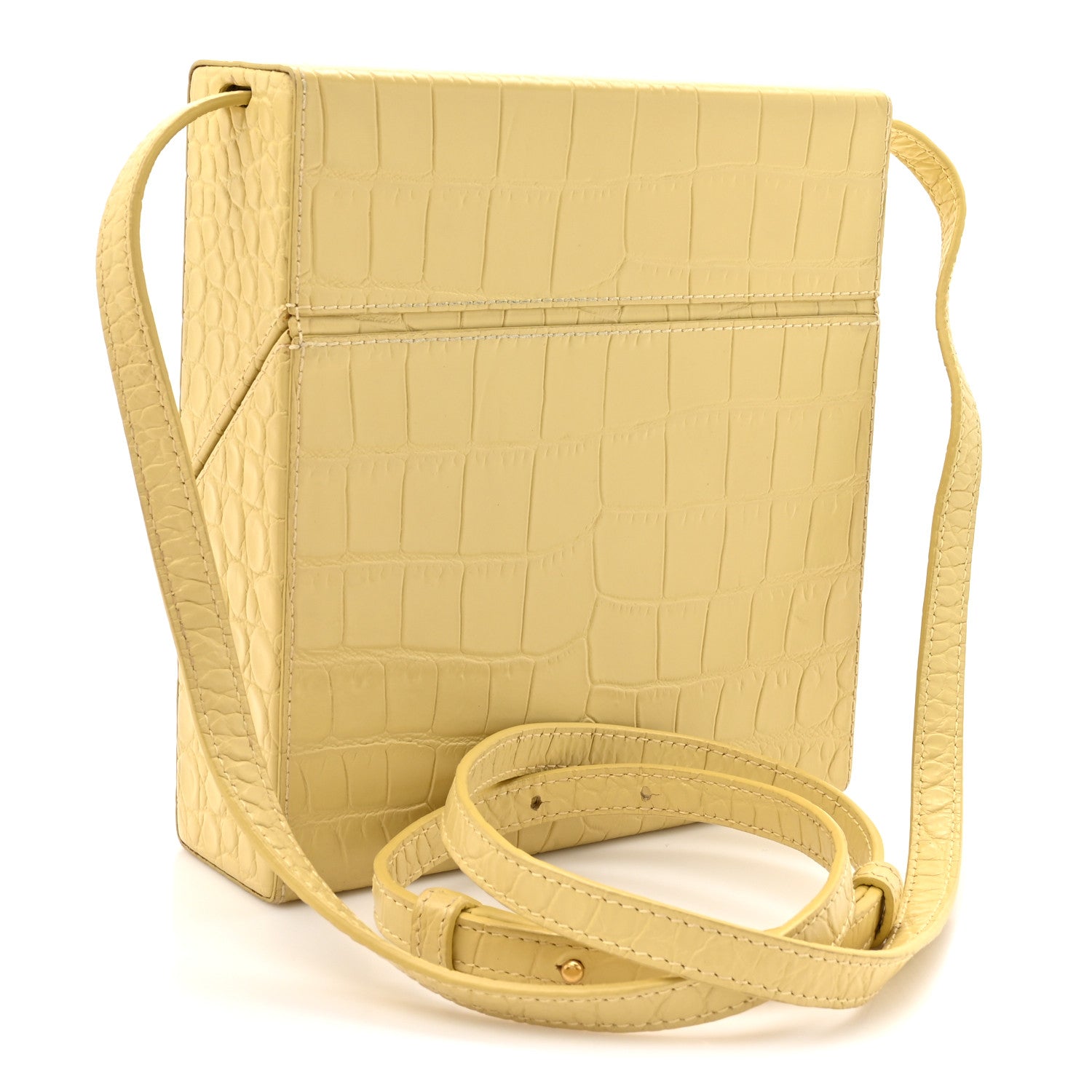 Calfskin Crocodile Embossed Daisey Box Clutch Yellow