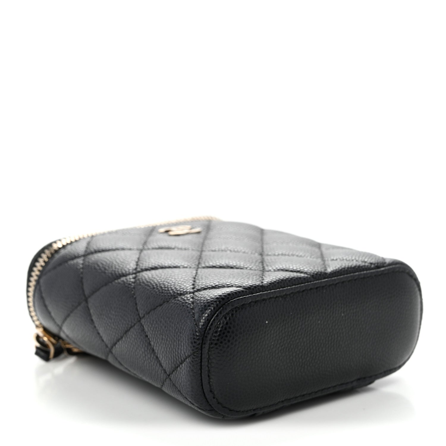 Caviar Quilted Small Vertical Coco Beauty Vanity Case With Chain Black