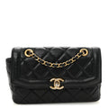 Shiny Lambskin Quilted Small Single Flap Black