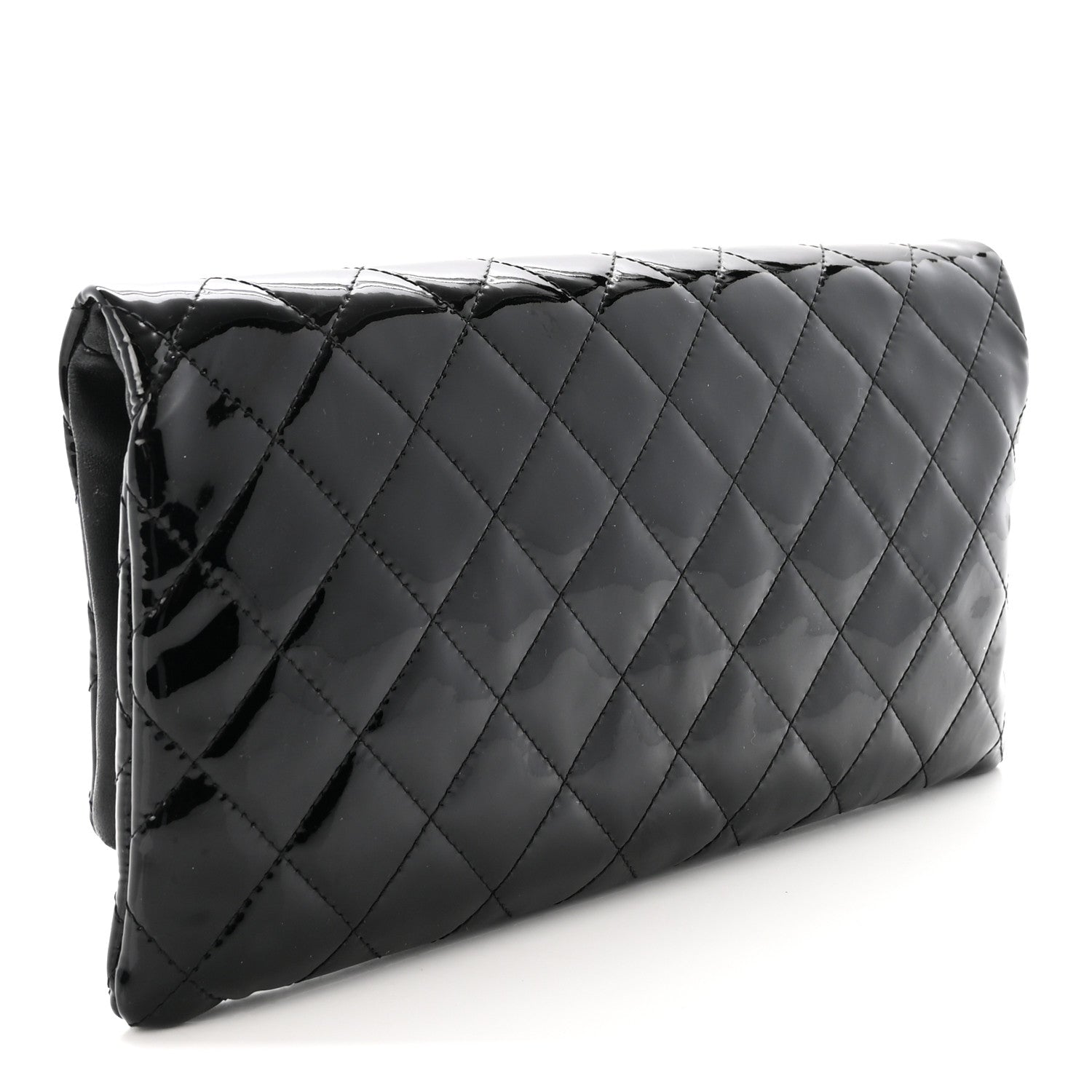 Patent Calfskin Quilted Beauty CC Clutch Black