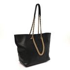 Shiny Caviar Stitched Softly Quilted Tote Black