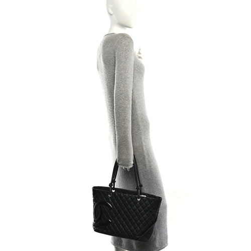Calfskin Quilted Large Cambon Tote Black