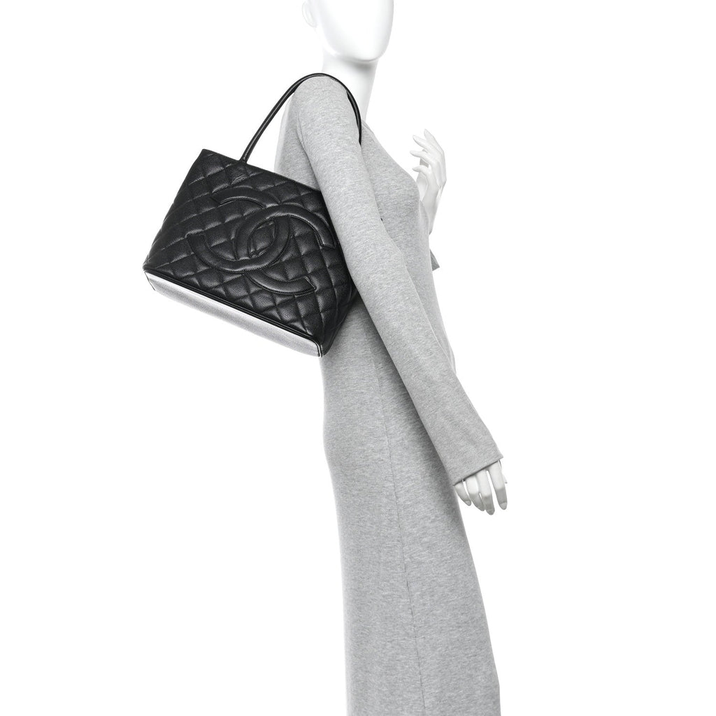 Caviar Quilted Medallion Tote Black