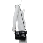 Aged Calfskin Chevron Quilted Medium Gabrielle Hobo Black