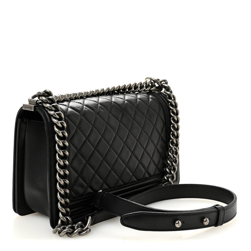 Lambskin Quilted Medium Boy Flap Black