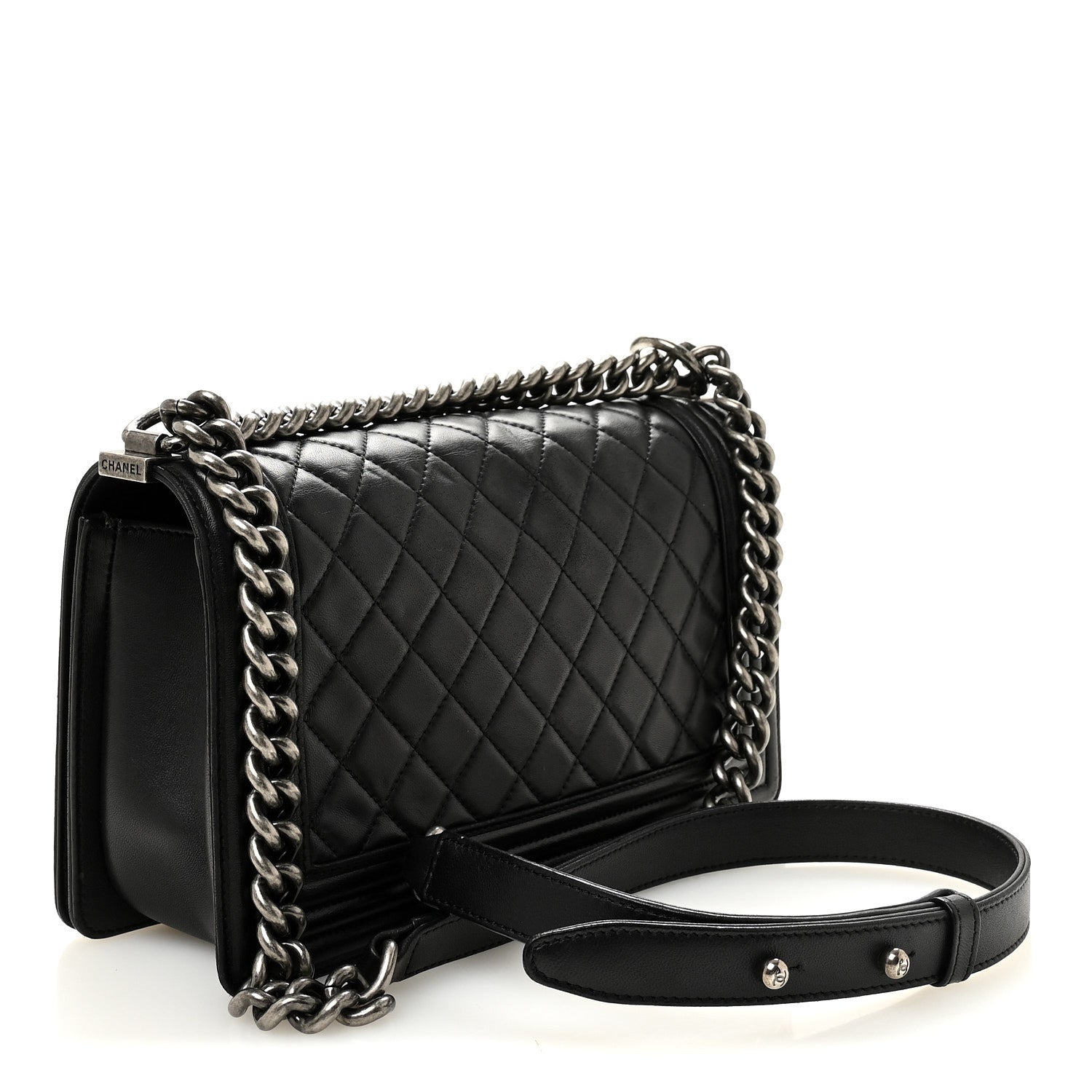 Lambskin Quilted Medium Boy Flap Black