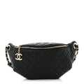 Calfskin Quilted Banane Waist Bag Fanny Pack Black
