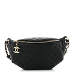 Calfskin Quilted Banane Waist Bag Fanny Pack Black