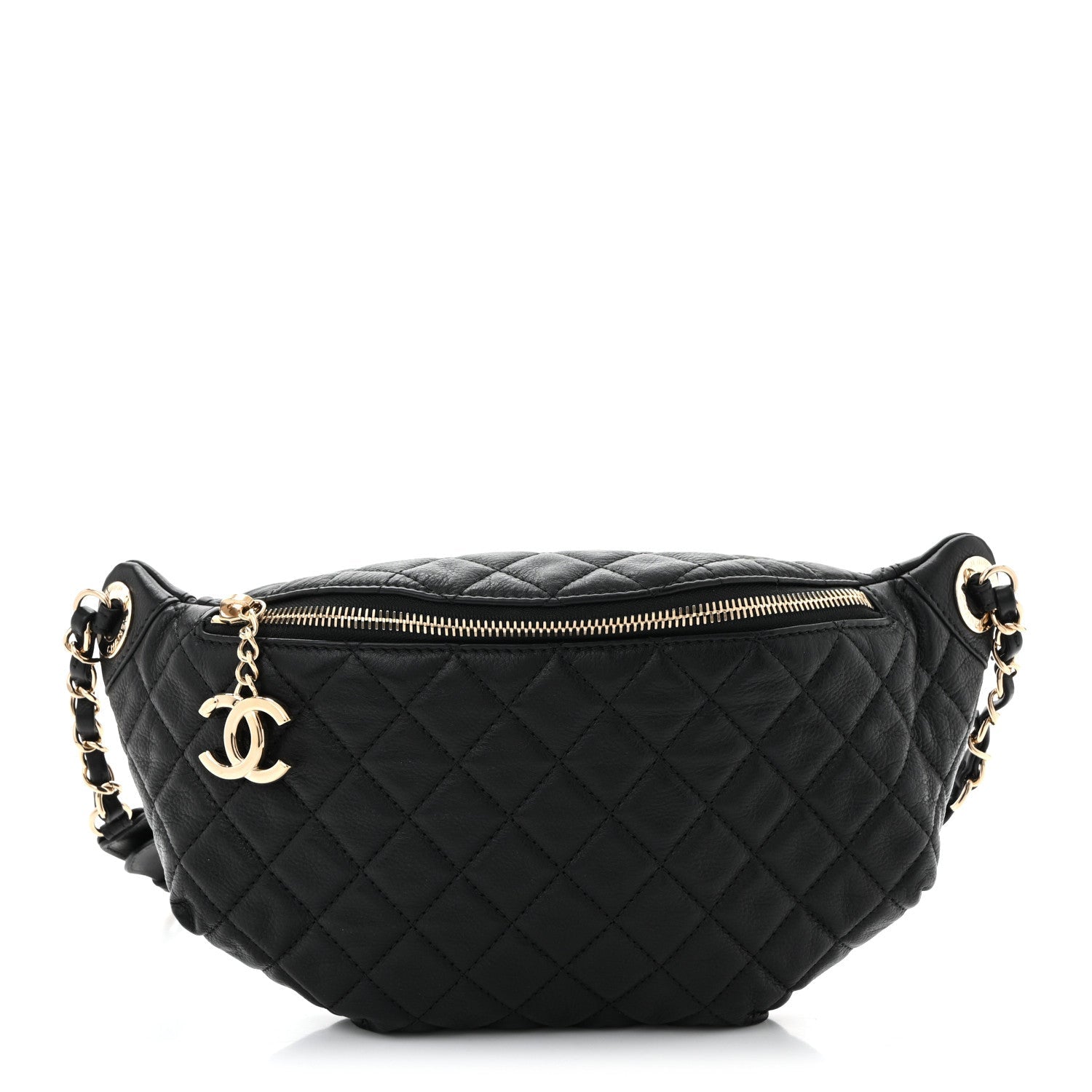 Calfskin Quilted Banane Waist Bag Fanny Pack Black