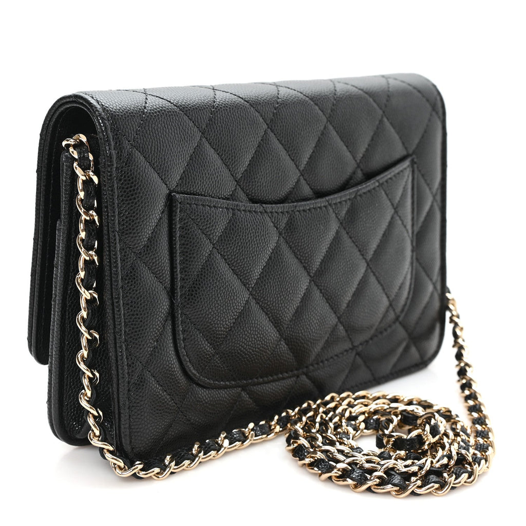 Caviar Quilted Crystal Heart CC Wallet On Chain WOC Black