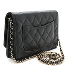 Caviar Quilted Crystal Heart CC Wallet On Chain WOC Black
