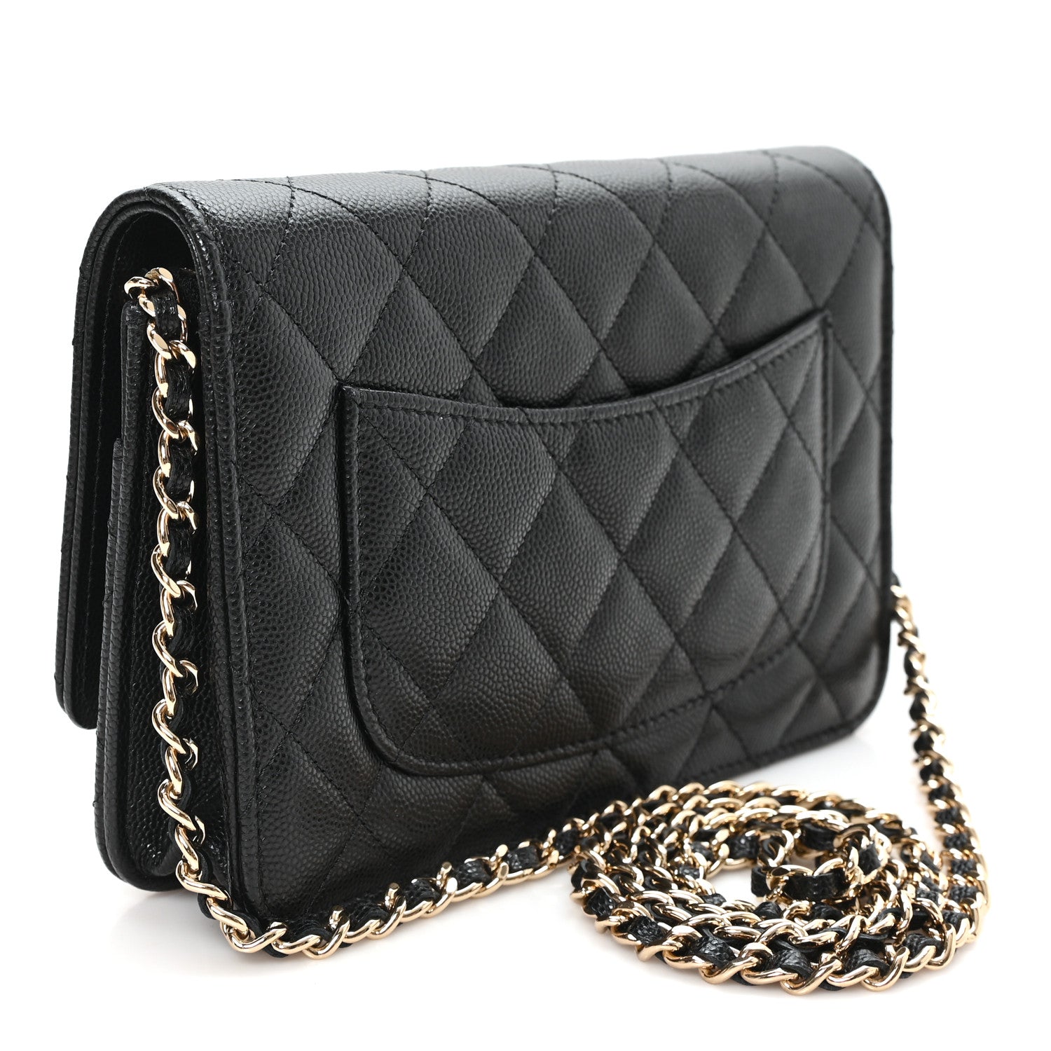 Caviar Quilted Crystal Heart CC Wallet On Chain WOC Black