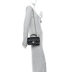 Lambskin Quilted Mini Top Handle Rectangular Flap Black