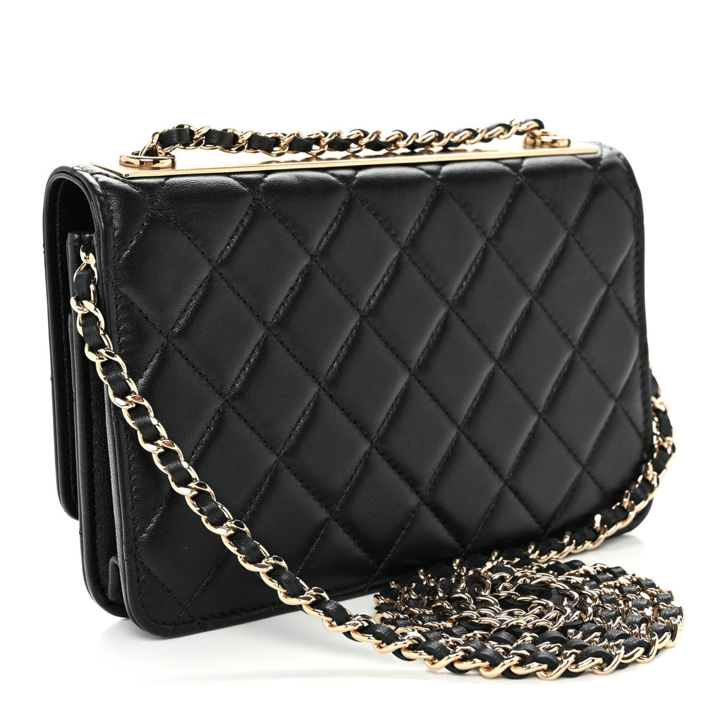 Lambskin Quilted Trendy CC Wallet On Chain WOC Black