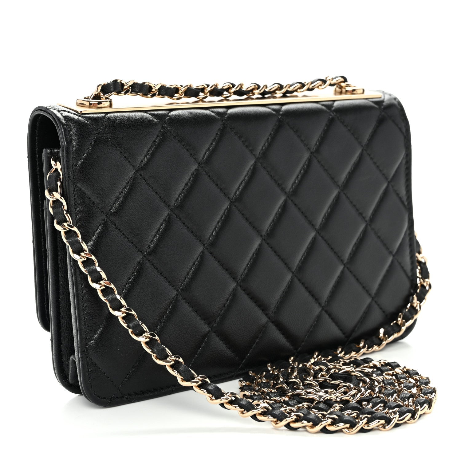 Lambskin Quilted Trendy CC Wallet On Chain WOC Black