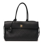 Grained Calfskin Stitched Urban Essentials Large Shopping Bag Black