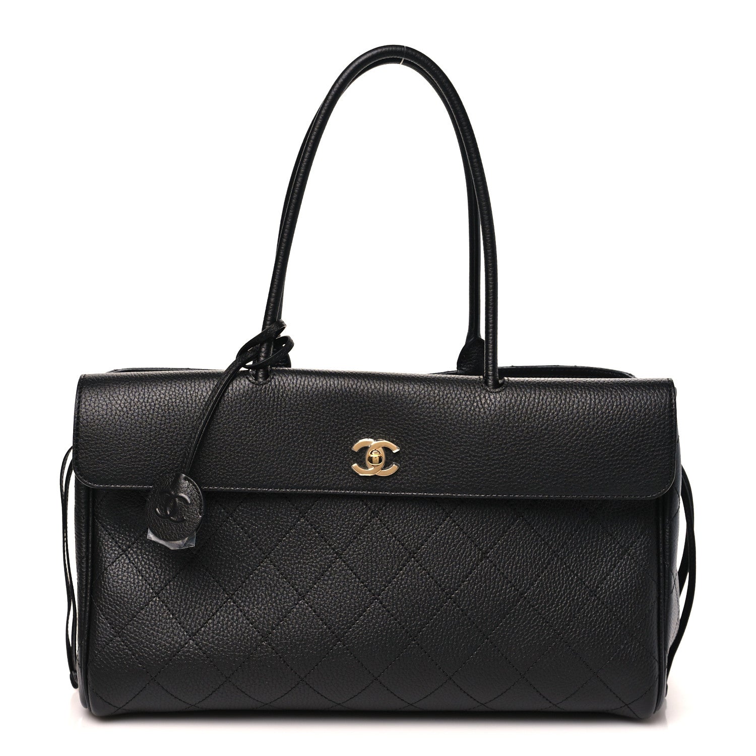 Grained Calfskin Stitched Urban Essentials Large Shopping Bag Black