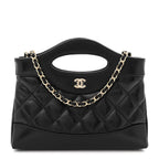 Shiny Crumpled Calfskin Quilted Nano 31 Shopping Bag Black