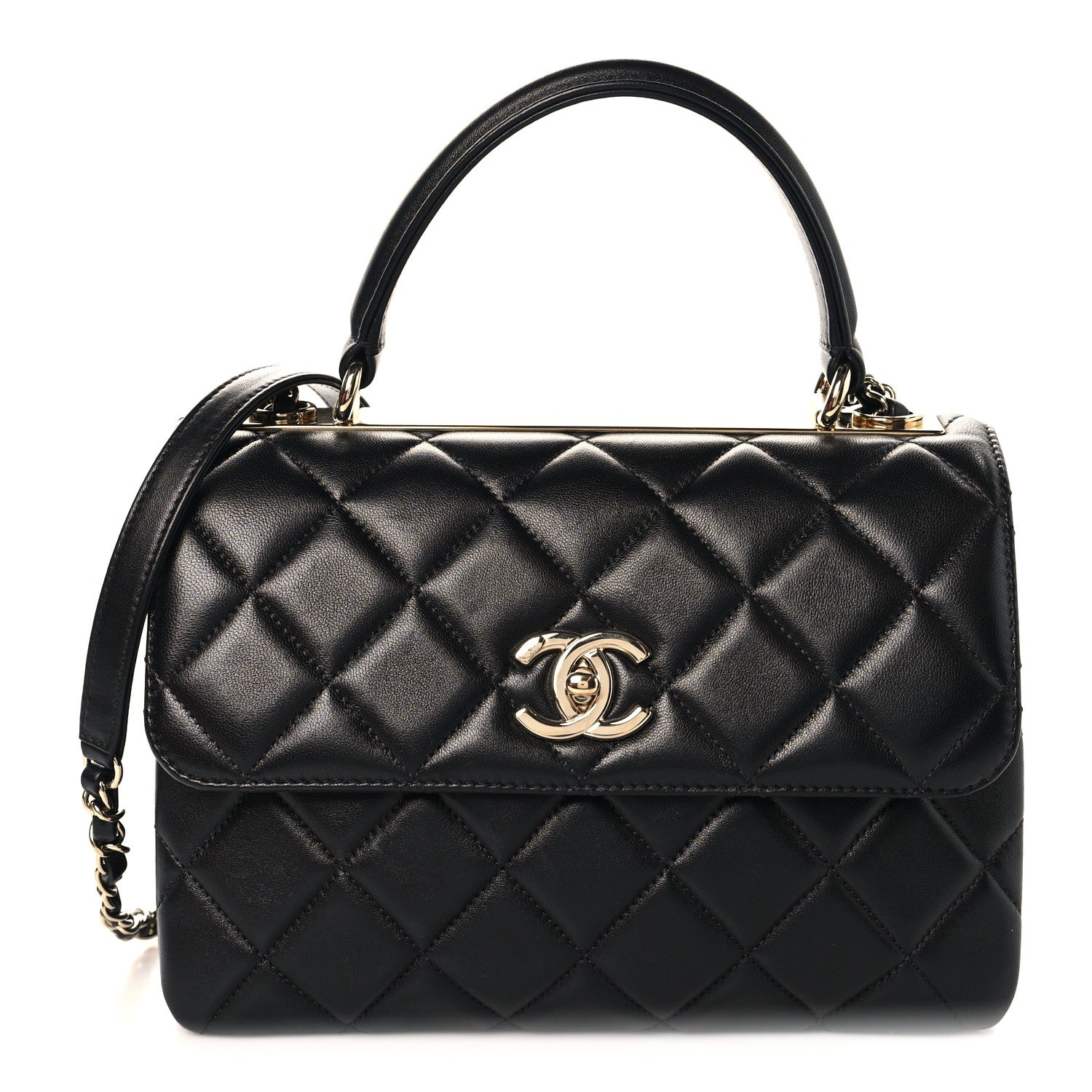 Lambskin Quilted Small Trendy CC Dual Handle Flap Bag Black