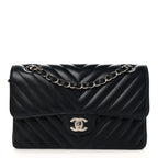 Lambskin Chevron Quilted Small Double Flap Black