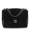 Washed Lambskin Quilted Maxi Chain Around Flap Black