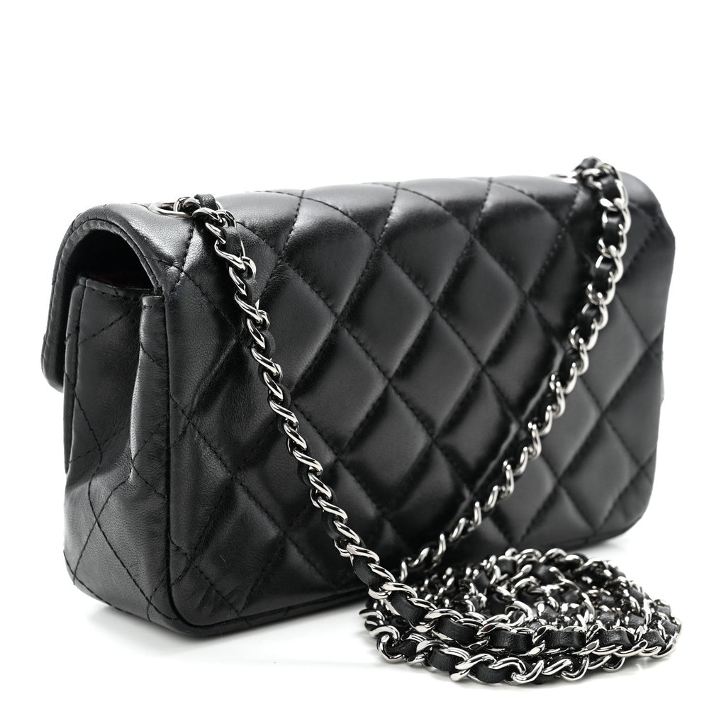 Lambskin Quilted Extra Mini Rectangular Flap Black