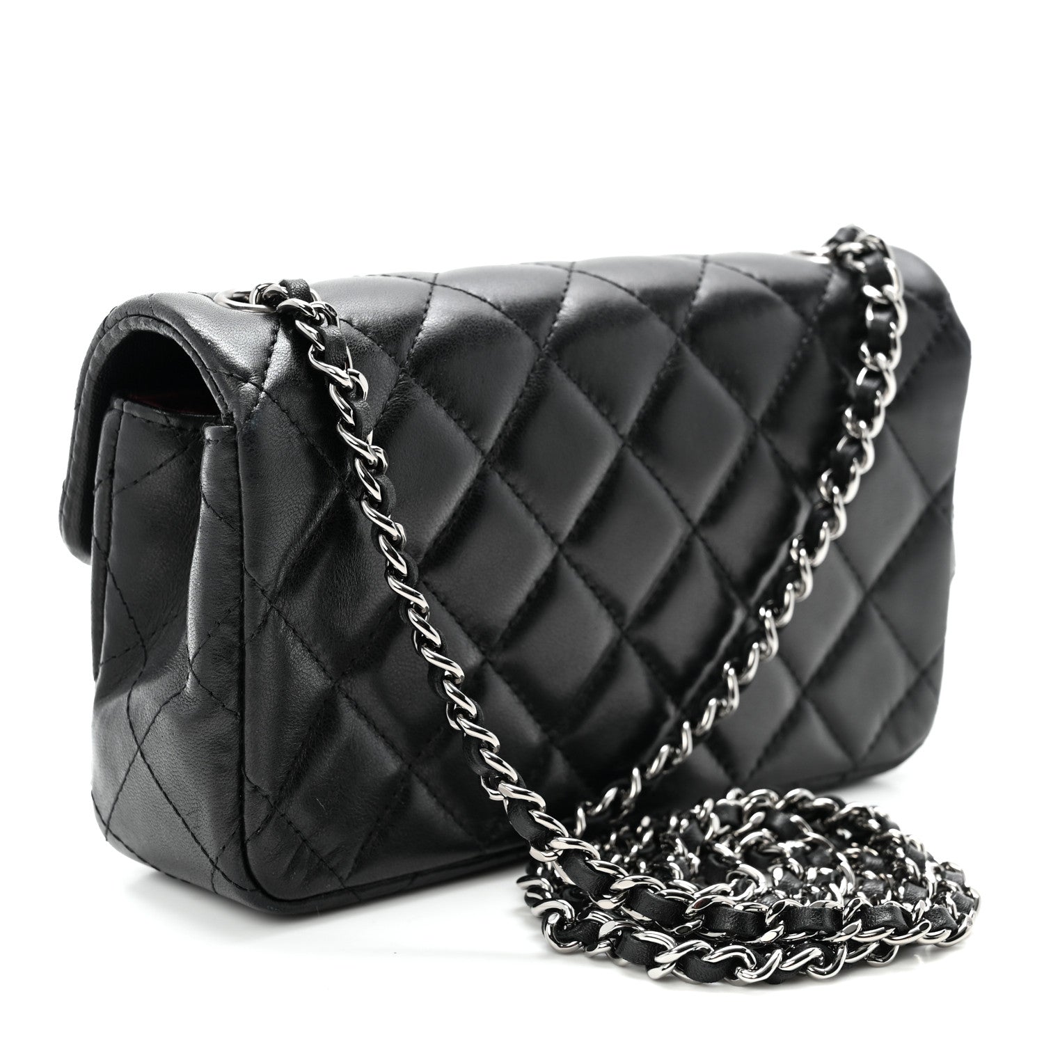 Lambskin Quilted Extra Mini Rectangular Flap Black