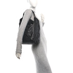 Grained Lambskin Intrecciato Large Shoulder Bag Black