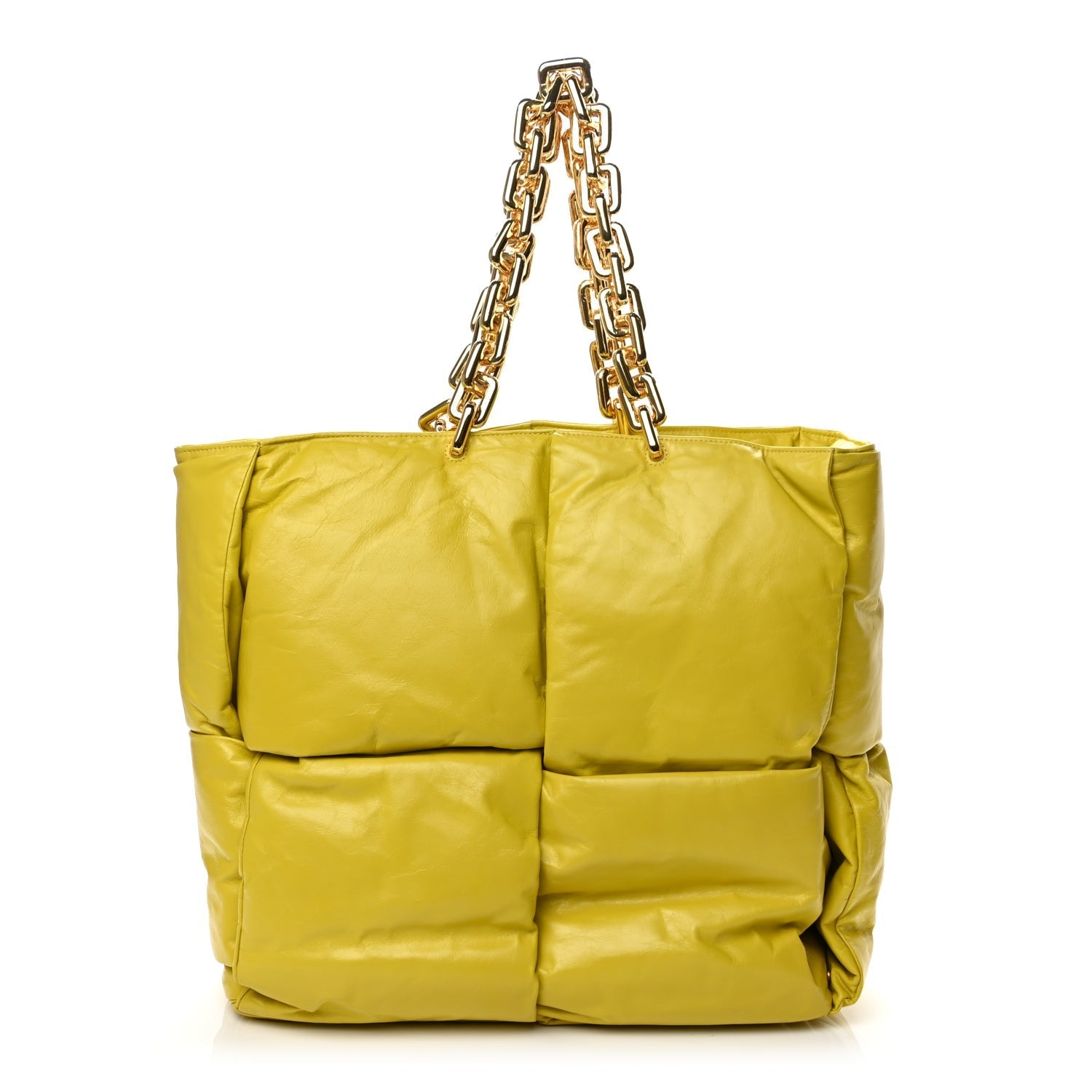 Calfskin Maxi Intrecciato Puffy Chain Tote Bag Yellow
