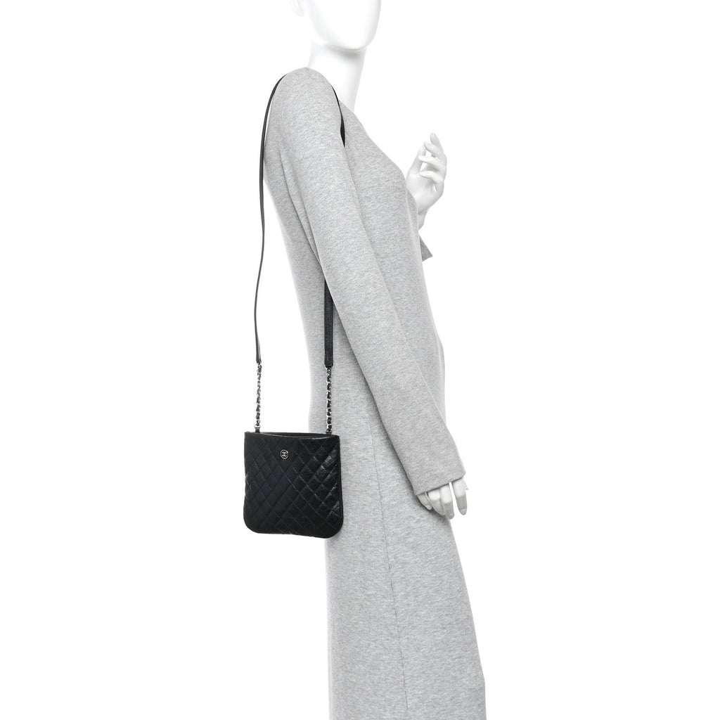 Aged Calfskin Quilted Crossbody Bag Black