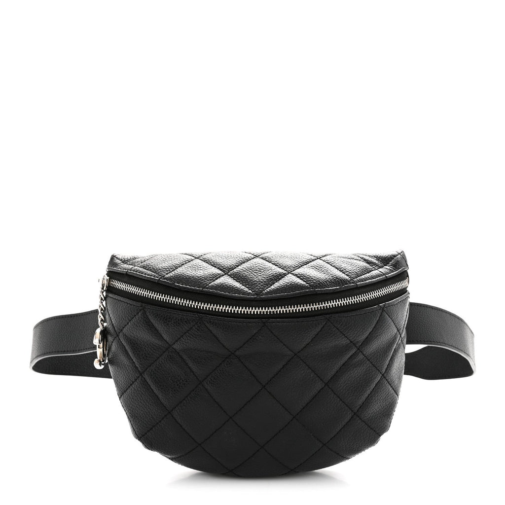 Grained Calfskin Quilted Waist Belt Bag Black