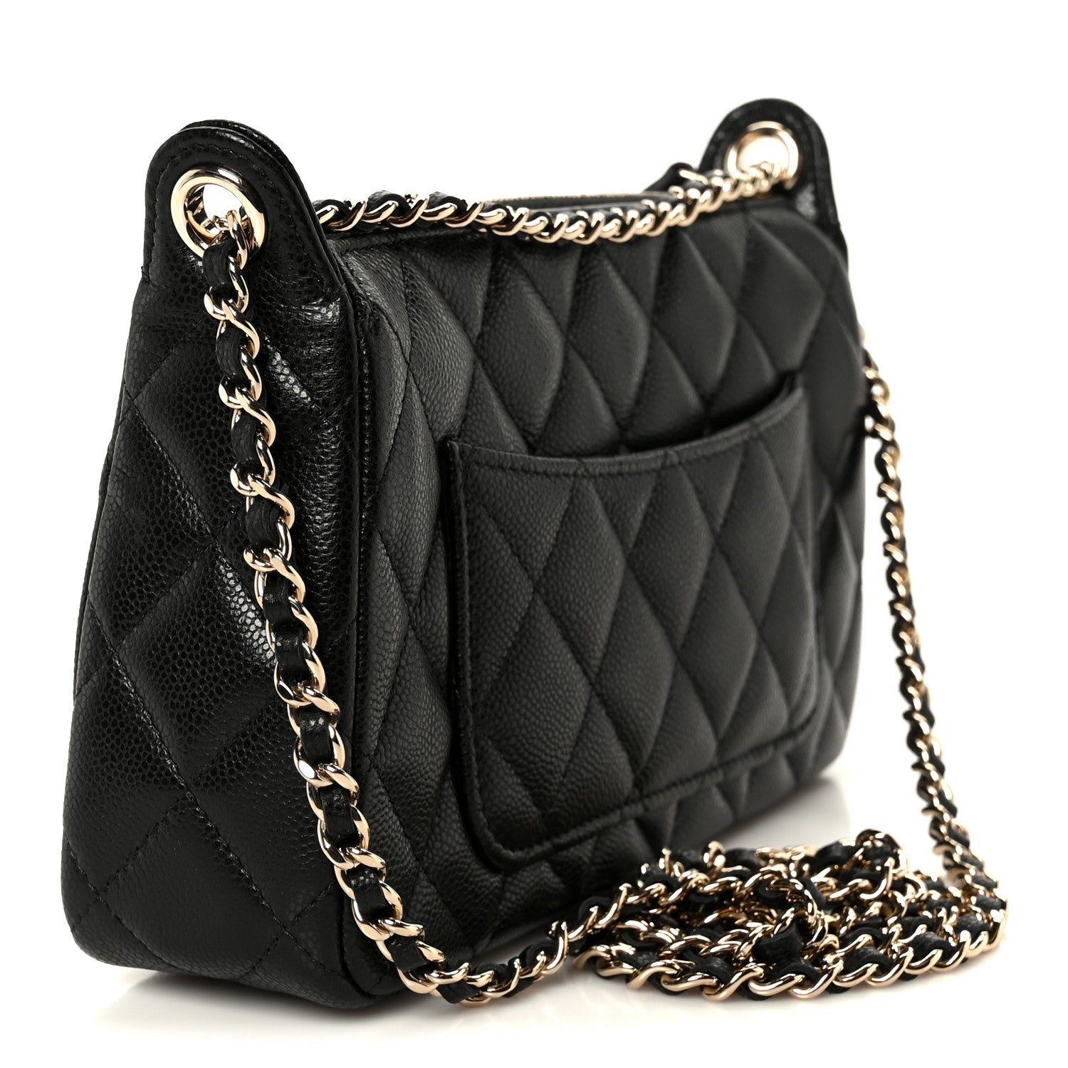 Caviar Quilted Purse With Chain Black