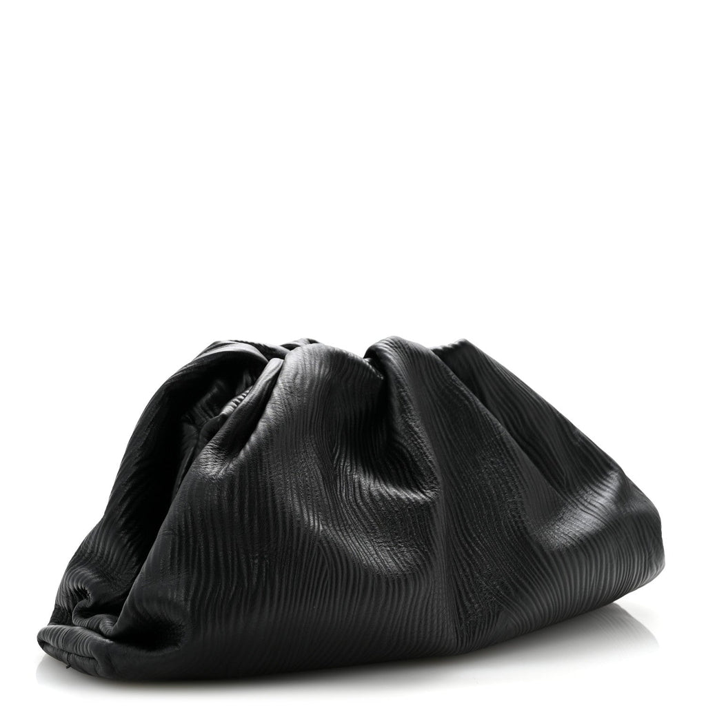 Bark Calfskin Embossed The Pouch Oversized Clutch Black