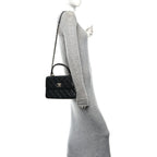 Lambskin Quilted Small Trendy CC Dual Handle Flap Bag Black