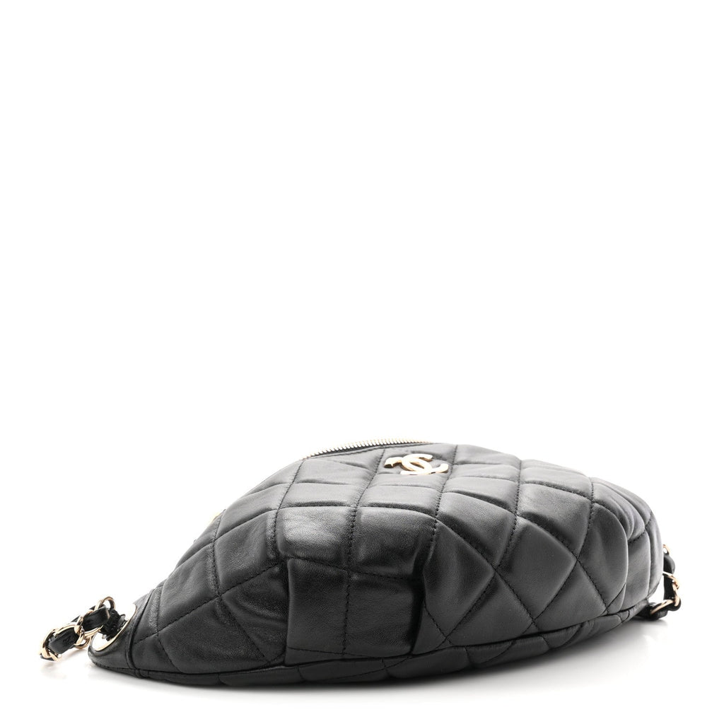 Lambskin Quilted Resin Bi-Color Waist Bag Fanny Pack Black